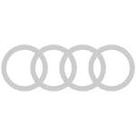 Logo de la marca Audi con los cuatro aros entrelazados en gris claro