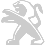 Logo del león rampante de Peugeot en color gris claro sobre fondo oscuro
